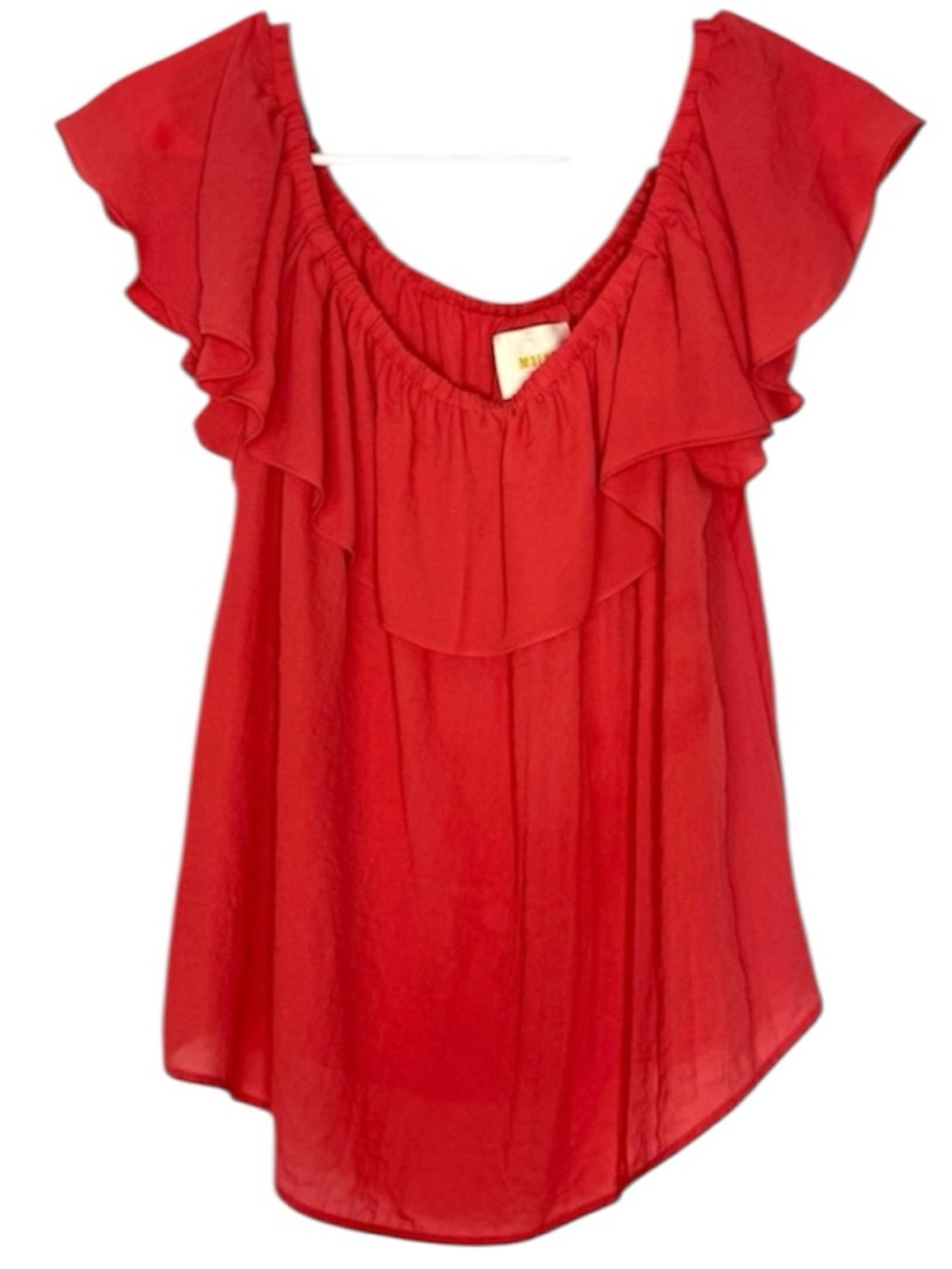Anthro Maeve Coral Ruffle Blouse Flutter Sleeve Scoop Neck Small